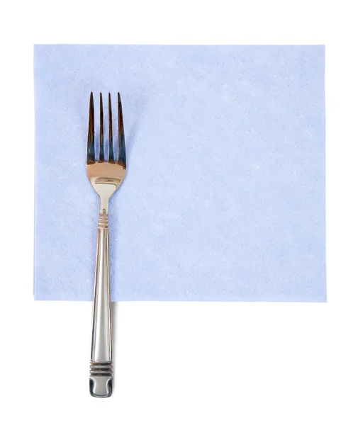 Fork on blue napkin — Stock Photo, Image