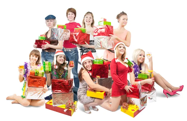 Dívky s vánoční dárky — Stock fotografie