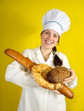 Baker with hands full of bread clipart