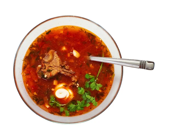 stock image Borsch in glass dish