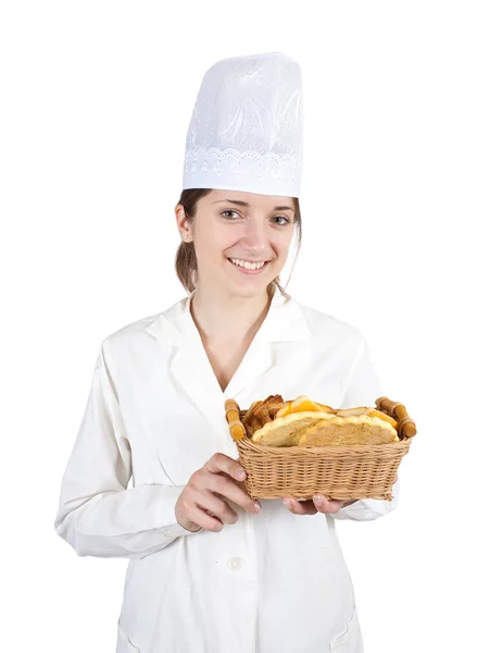 Cozinheiro feminino com pastelaria — Fotografia de Stock