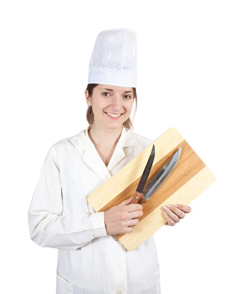 Kvinnliga kock med skärbräda — Stockfoto