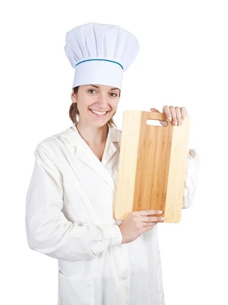 Vrouwelijke kok met snijplank — Stockfoto