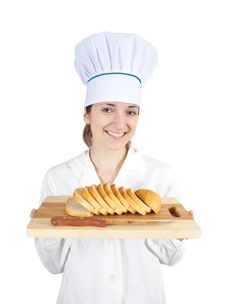 Cook with slicing bread — Stock Photo, Image