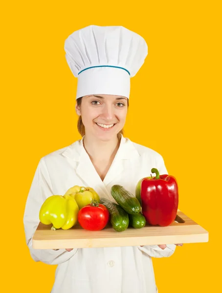 Female cook with vegetables — Stock Photo, Image