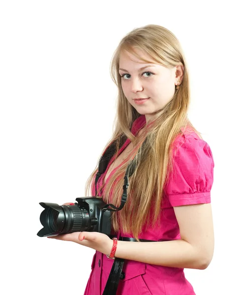 Jong meisje met camera — Stockfoto