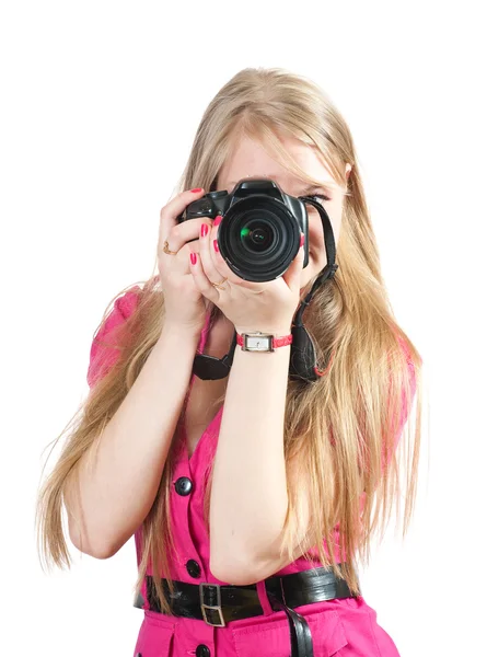 Молода жінка фотограф — стокове фото