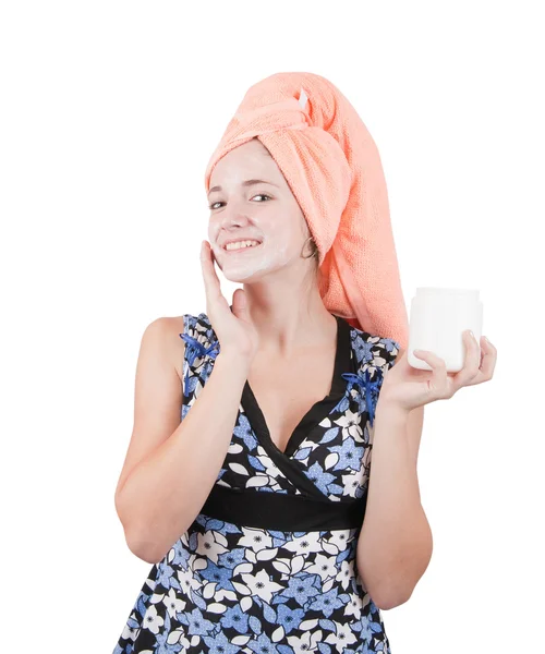 Chica haciendo paquetes cosméticos — Foto de Stock
