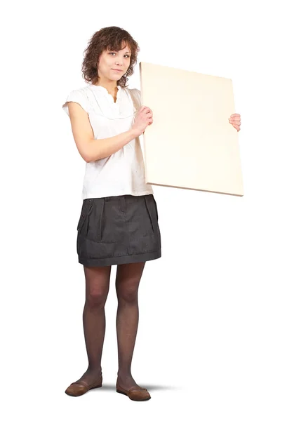 Kudrnatá dívka drží plakát — Stock fotografie