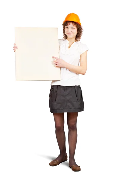 Geschäftsfrau hält weiße Leinwand — Stockfoto