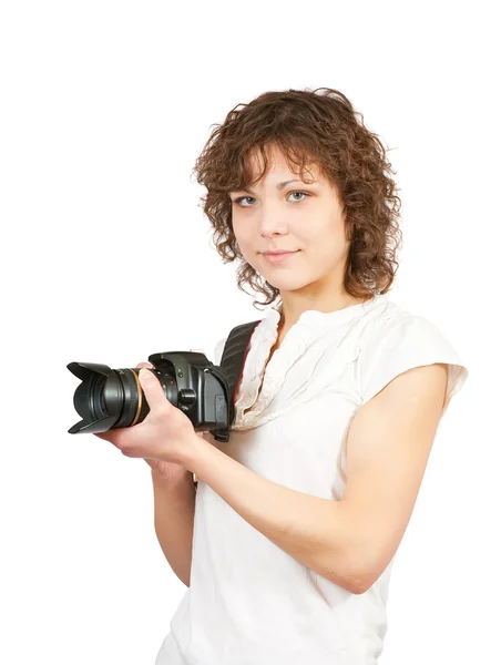 Молодая девушка с камерой — стоковое фото