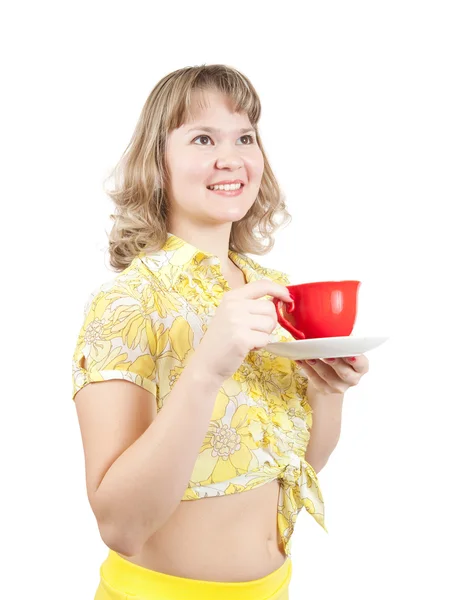 Kırmızı Kupası ile kız — Stok fotoğraf