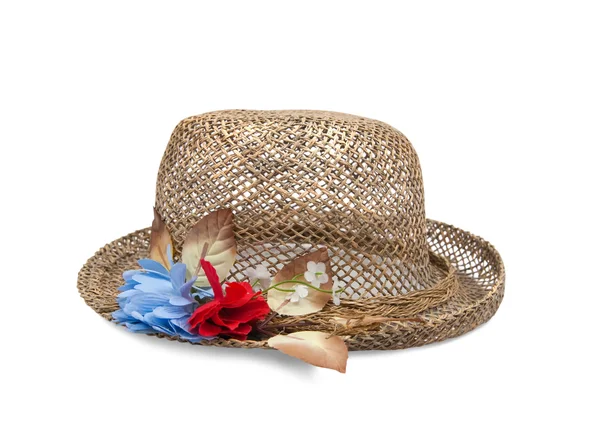 Çiçek ile hasır şapka — Stok fotoğraf
