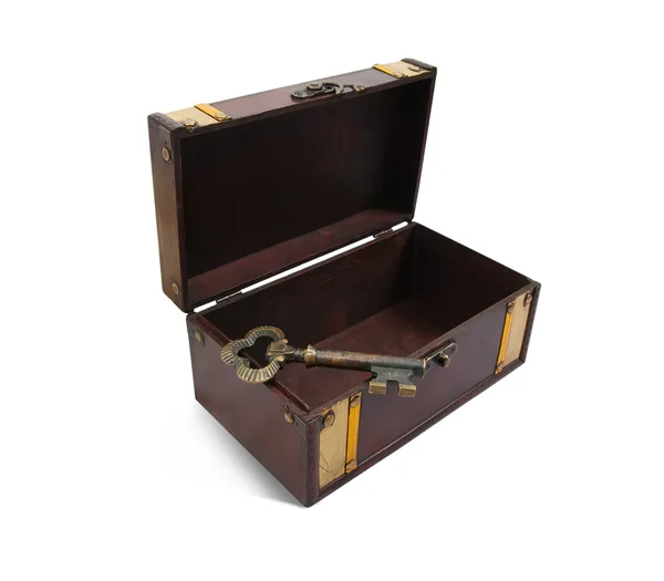Empty Treasure chest with vintage key — Stock Photo, Image