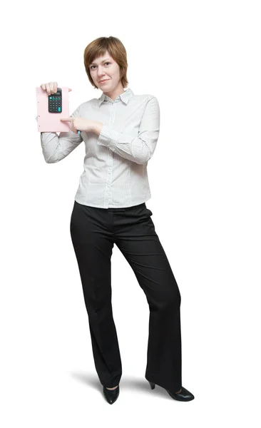 Jovem mulher de negócios com calculadora — Fotografia de Stock