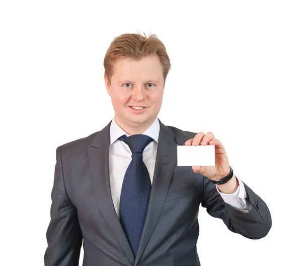 Affärsman som visar visitkort — Stockfoto