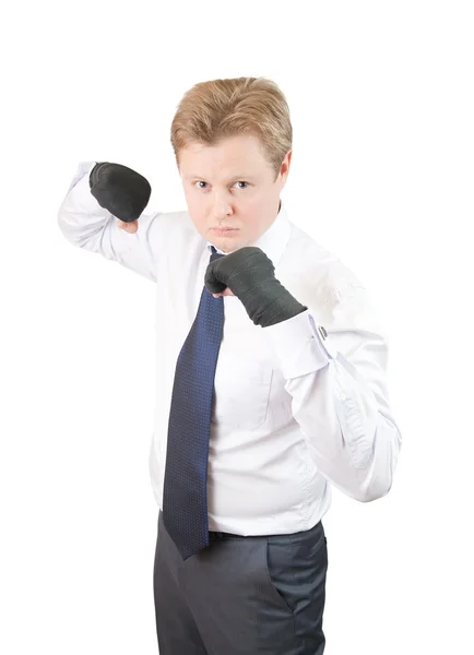 Boxeador agresivo hombre de negocios —  Fotos de Stock