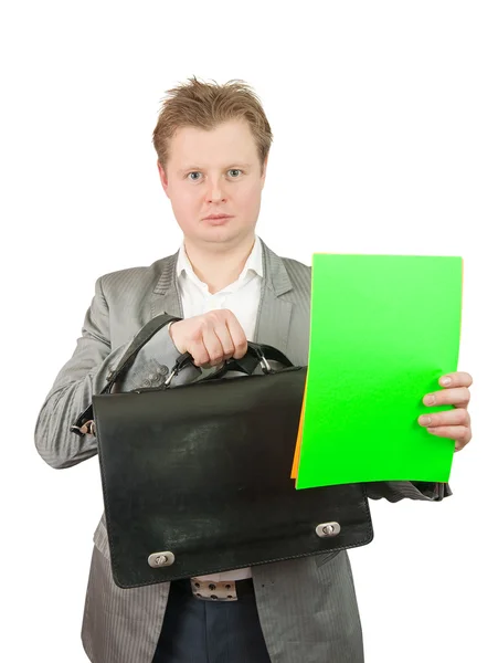 Geschäftsmann mit grünem Papier — Stockfoto