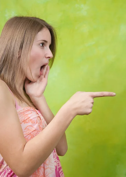 Long-haired girl surprised — Stock Photo, Image