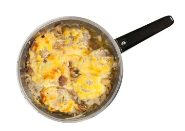 Stewed chicken with mushrooms and cheese clipart