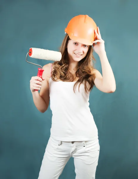 Female house painters with paint roller — Stock Photo, Image