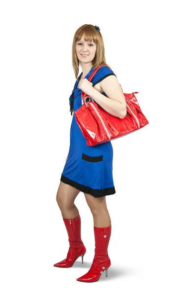 Egy fiatal nő táskával a kezében. — Stock Fotó