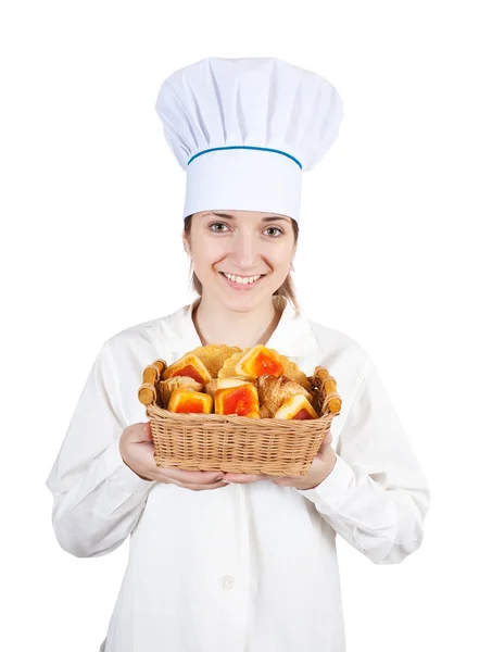 Female cook with cookies — Stock Photo, Image