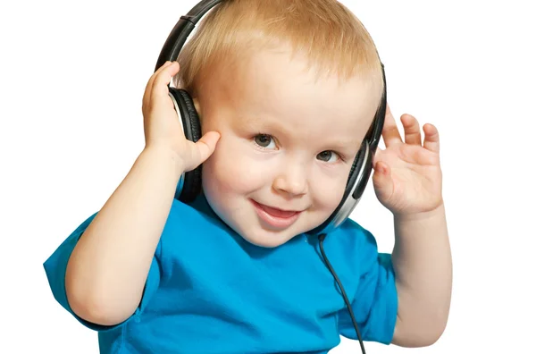 Çocuk müzik dinliyor. — Stok fotoğraf