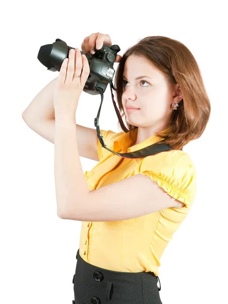 Фотограф дівчина з фотоапаратом — стокове фото