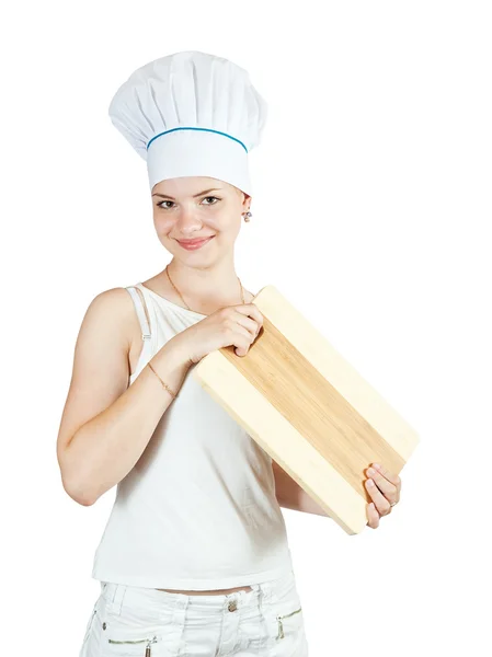 Kobieta kucharz w białej — Zdjęcie stockowe
