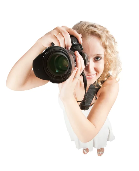 Vista superior de la chica fotógrafa —  Fotos de Stock