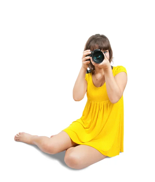 Young female photographer with camera — Stock Photo, Image