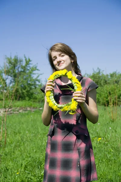 Long-haired teen girl with a chaplet — Stock Photo, Image