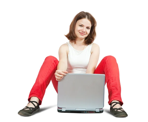 Meisje werken met laptop — Stockfoto