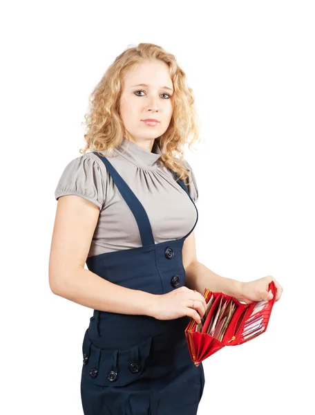 Mujer con billetera roja — Foto de Stock