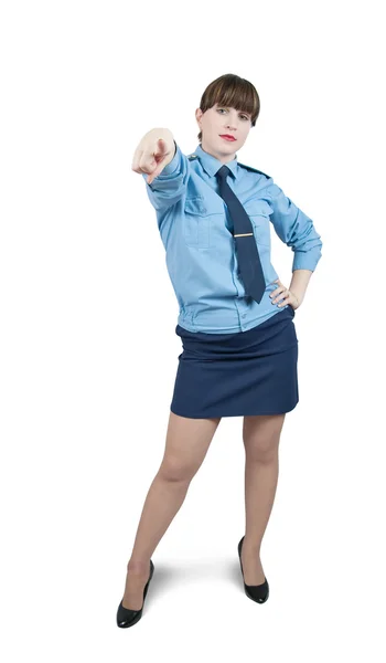 Aanwijsapparaat vrouw in uniform — Stockfoto