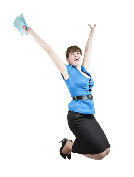 Saltando mulher de negócios feliz — Fotografia de Stock