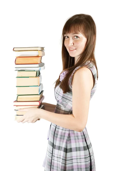 Studente con mucchio di libri — Foto Stock