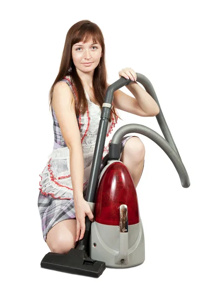Girl in with vacuum cleaner — Stock Photo, Image