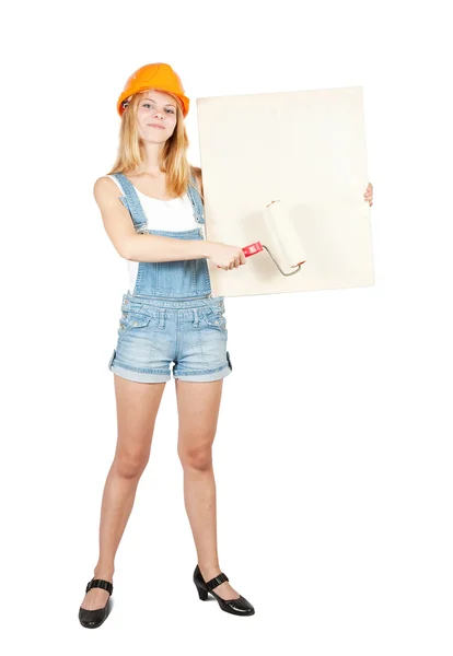 House painters holds blank canvas — Stock Photo, Image