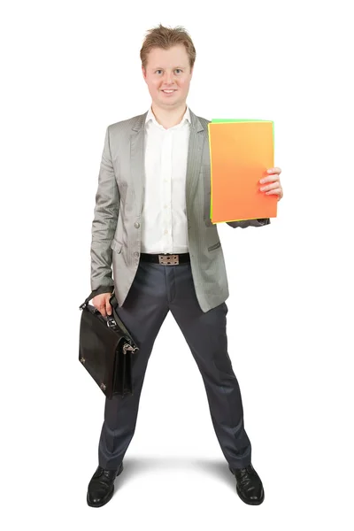Бизнесмен с цветными бумагами — стоковое фото