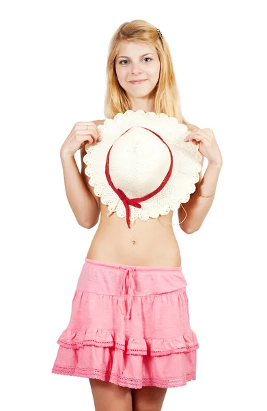 Topless menina com chapéu de praia — Fotografia de Stock