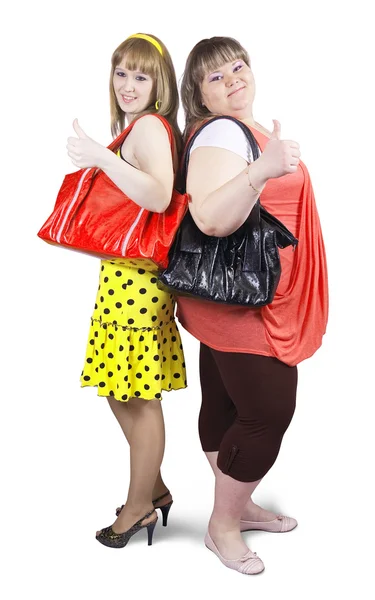 Happy casual girls with handbag — Stock Photo, Image