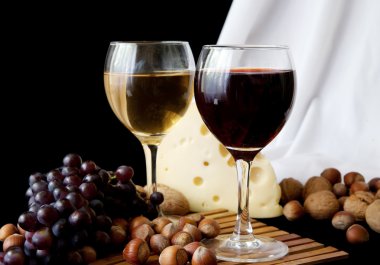 Cheese and glass of red clipart