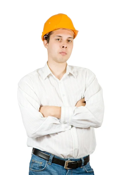 Чоловік будівельник у твердій капелюсі — стокове фото