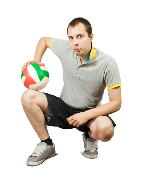 Sportos férfi pózol a labdát — Stock Fotó