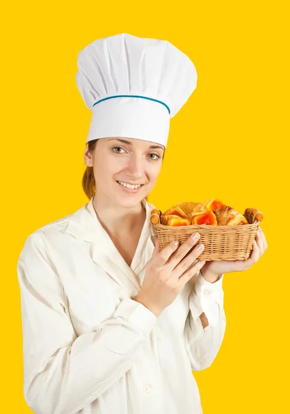 Ženské kuchař s pečivem — Stock fotografie