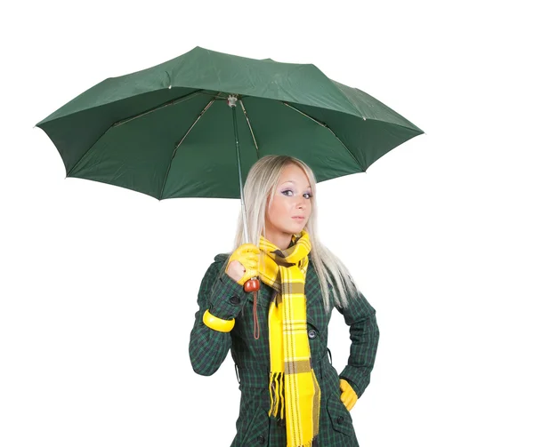 Girl with umbrella over white — Stock Photo, Image