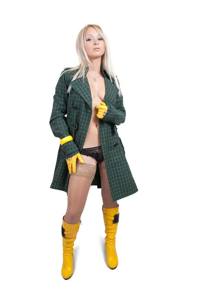 Sexy girl in green coat — Stock Photo, Image