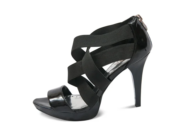 Black womanish shoe over white — Stock Photo, Image